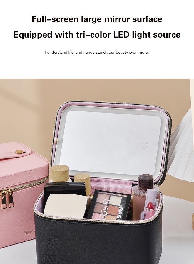 Travel Makeup Box Makeup with Mirror, Makeup Box Storage Box Portable Artist Storage Bag with Adjustable Lights for Cosmetics Makeup Brushes Toiletries Sewelry,Black - Image 2